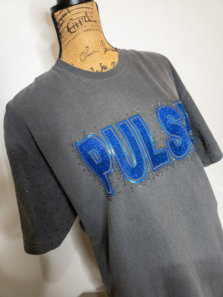 Pulse Dance Rhinestone Pepper Dyed Tee With Rhinestone Sleeves