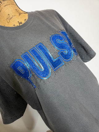 Pulse Dance Rhinestone Pepper Dyed Tee With Rhinestone Sleeves