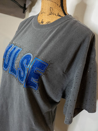 Pulse Dance Rhinestone Pepper Dyed Tee With Rhinestone Sleeves
