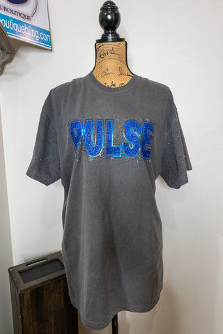 Pulse Dance Rhinestone Pepper Dyed Tee With Rhinestone Sleeves