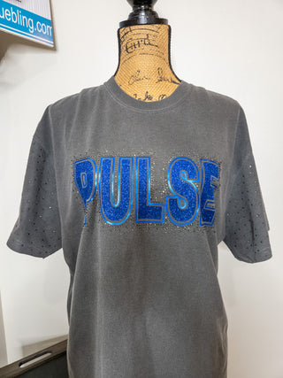 Pulse Dance Rhinestone Pepper Dyed Tee With Rhinestone Sleeves
