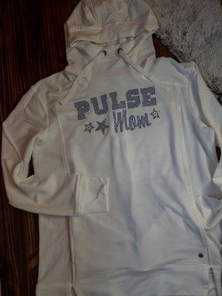 Pulse Mom Rhinestone Ivory Fashion Fleece Hoodie