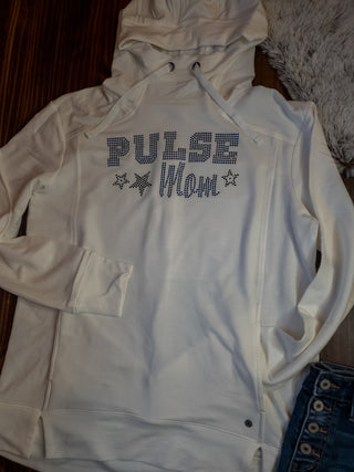 Pulse Mom Rhinestone Ivory Fashion Fleece Hoodie