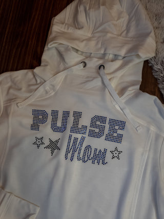 Pulse Mom Rhinestone Ivory Fashion Fleece Hoodie