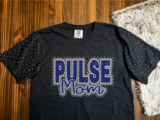 Custom Pulse Family Rhinestone Black Dyed Tee With Rhinestone Sleeves
