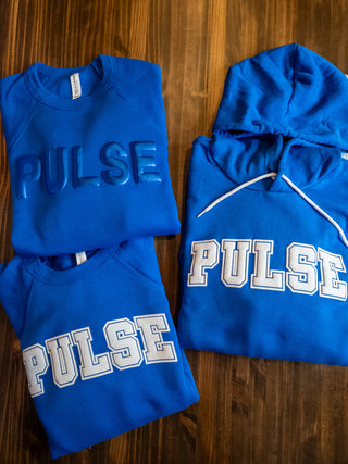 Pulse Blue Metallic Puff Blue Crewneck Sweatshirt - Uppercase Option