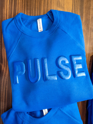 Pulse Blue Metallic Puff Blue Crewneck Sweatshirt - Uppercase Option