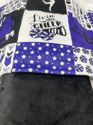 Purple Live Love Cheer Quilt Blocks Minky Blanket *Choose Size & Backing *Can Add Custom Embroidery