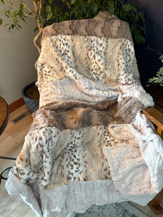 Neutral Cuddle Quilt Blanket with Wild Lynx Minky Cuddle Backing in 6 & 8 foot options