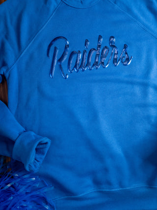 Raiders Blue Metallic Puff Crewneck Sweatshirt