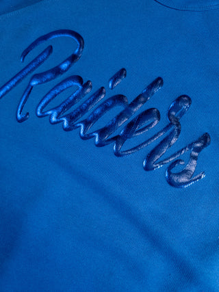 Raiders Blue Metallic Puff Crewneck Sweatshirt