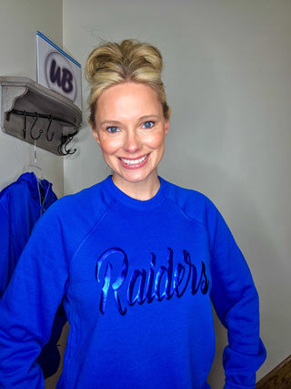 Raiders Blue Metallic Puff Crewneck Sweatshirt