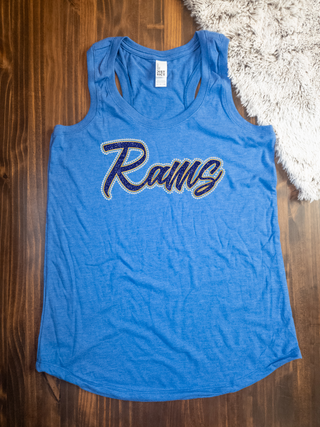 Rams Rhinestone Ladies Racerback Tank