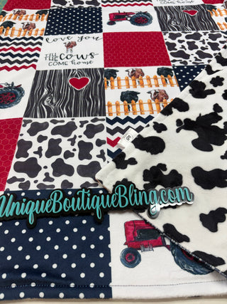 Red Farm & Cows Minky Blanket *Choose Backing & Size