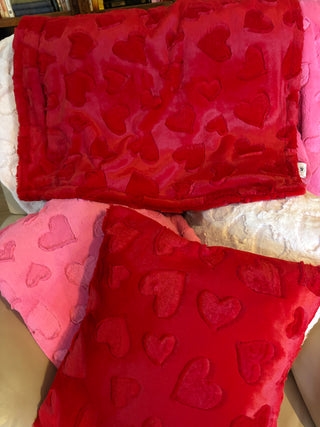 Valentine Red Embossed Hearts Minky Blankets & Pillow Covers*Select Size