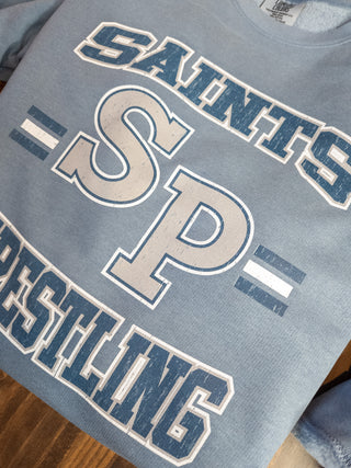 Saints Wrestling Dyed Fleece Blue Jean Crewneck Sweatshirt