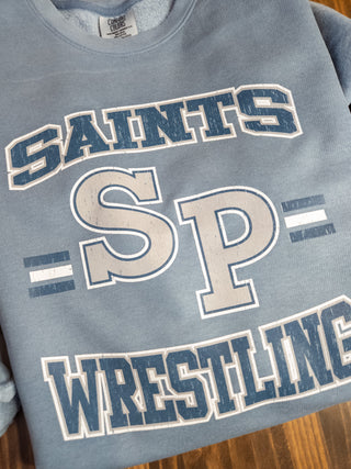 Saints Wrestling Dyed Fleece Blue Jean Crewneck Sweatshirt