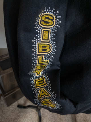 Sibley East Volleyball Mom Rhinestone Black Half Zip Pullover - Ladies Fit