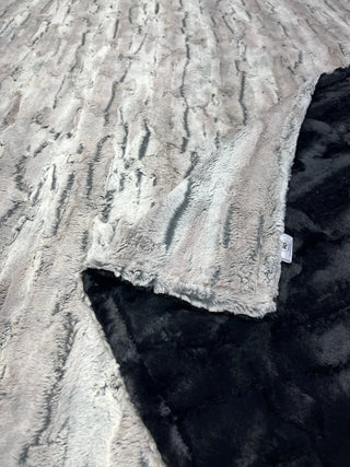 Silver Grey Fox Minky Blanket backed w/Black Hide **Ready To Ship