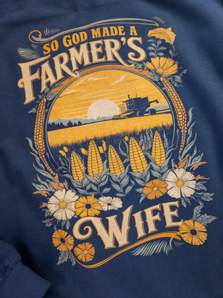 So God Made A Farmer's Wife Dyed Navy Crewneck Sweatshirt