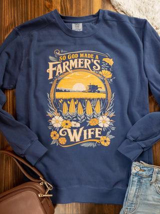 So God Made A Farmer's Wife Dyed Navy Crewneck Sweatshirt