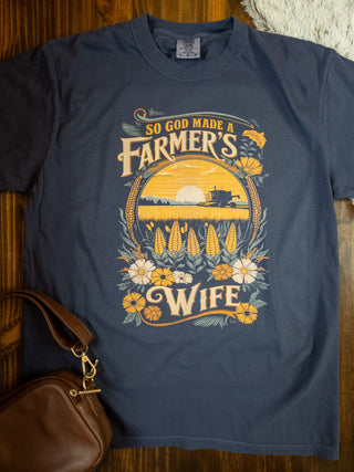 God Made A Farmer's Wife Dyed Navy Top