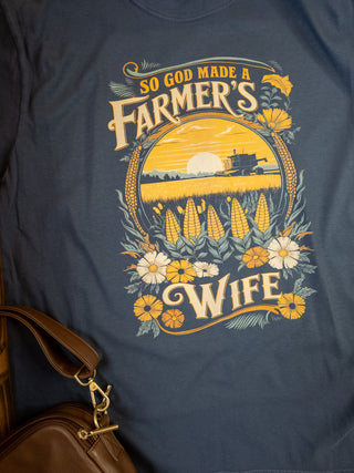 God Made A Farmer's Wife Dyed Navy Top