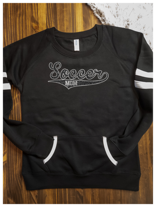 Soccer Mom Black Varsity Crewneck - Ladies Fit