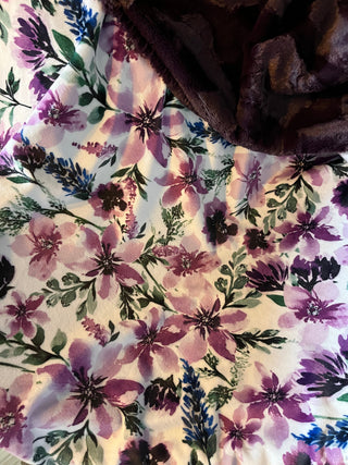 Purple Flowers Minky Blanket with Purple Hide Backing - Choose Size **Ready To Ship