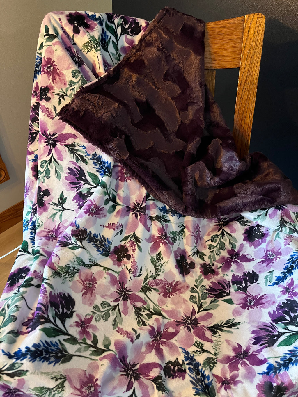 Purple Flowers Minky Blanket with Purple/Berry Hide Backing - Choose Size