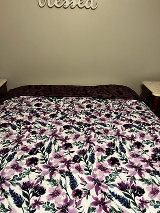 Purple Flowers Minky Blanket - Choose Size & Backing