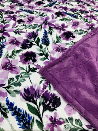 Purple Flowers Minky Blanket with Purple Hide Backing - Choose Size **Ready To Ship