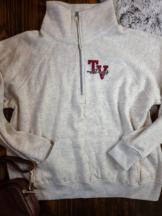 TV Mustangs Oatmeal Half Zip Pullover - Ladies Fit