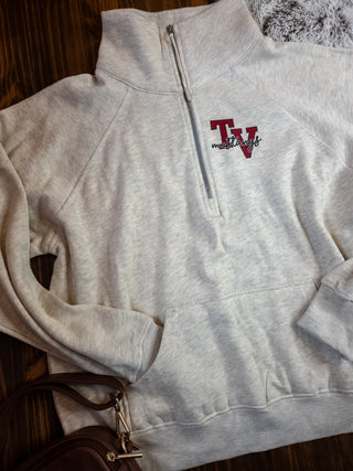 TV Mustangs Oatmeal Half Zip Pullover - Ladies Fit