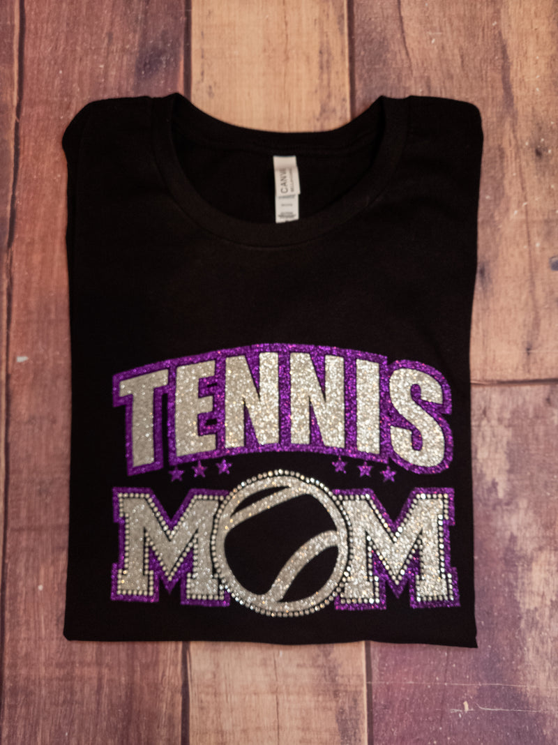 Tennis Mom Rhinestone Tee - Purple/Silver