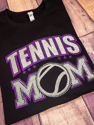 Tennis Mom Rhinestone Tee - Purple/Silver