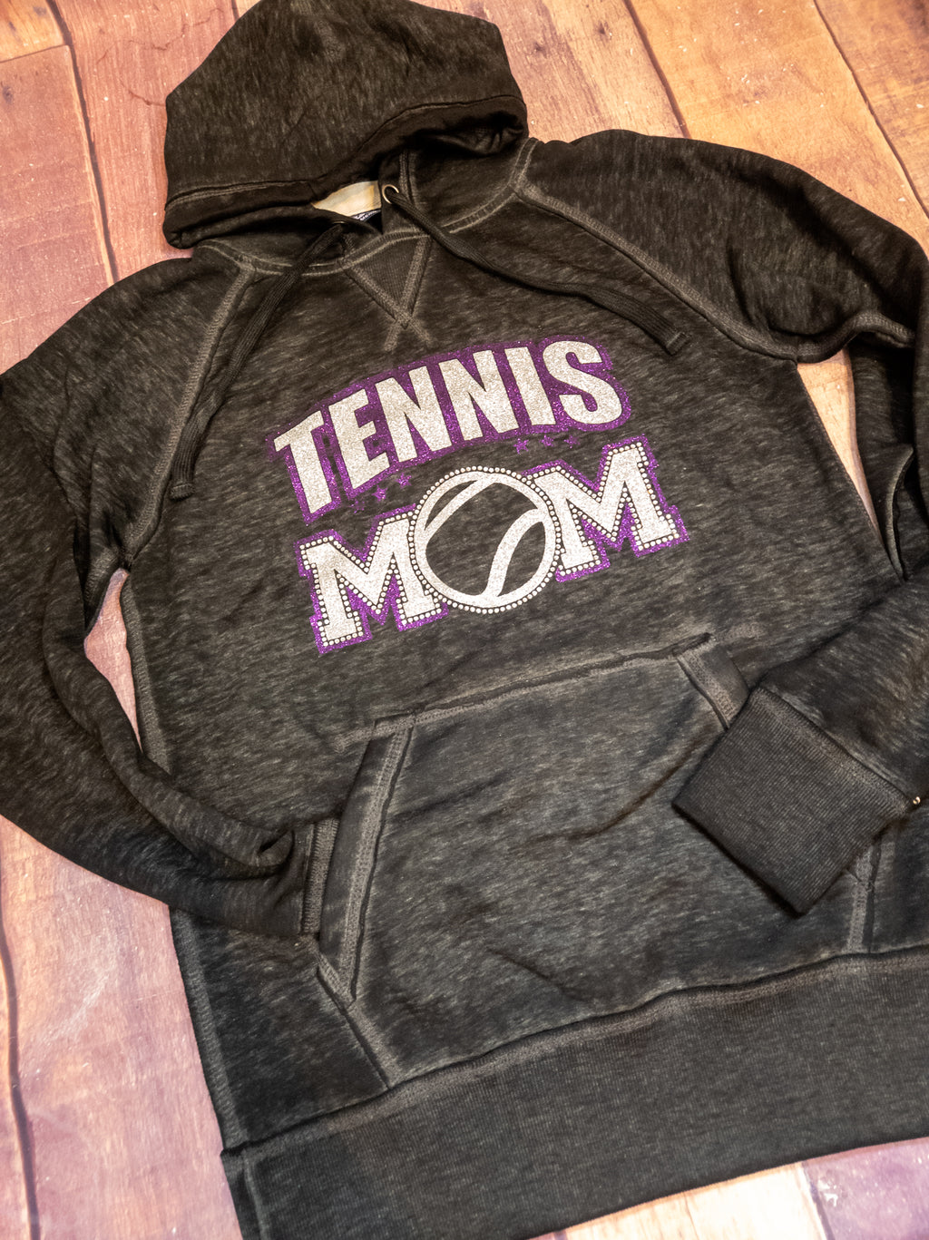 Tennis Mom Rhinestone Fleece Hoodie - Purple/Silver