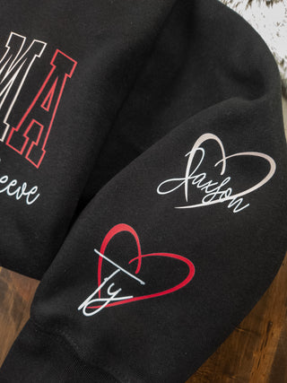 This Grandma Wears Her Heart On Her Sleeve Black Plush Crewneck Sweatshirt