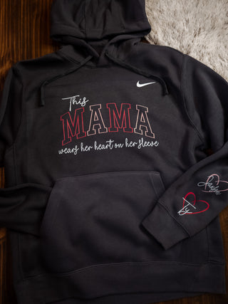 This Mama Wears Her Heart On Her Sleeve Graphite Nike Hoodie