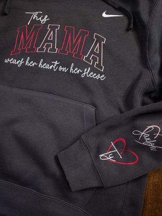 This Mama Wears Her Heart On Her Sleeve Graphite Nike Hoodie