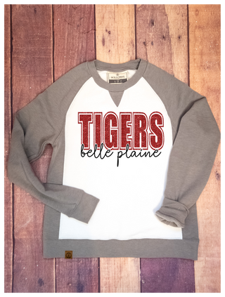 Tigers Belle Plaine Gray League Crewneck - Ladies Fit