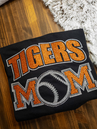Tigers Ball Mom Rhinestone Black Top