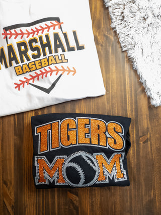 Tigers Ball Mom Rhinestone Black Top