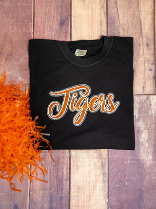 Tigers Rhinestone Black Dyed Tee - Orange