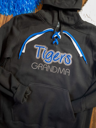 Tigers Grandma Rhinestone Lace-Up Hoodie
