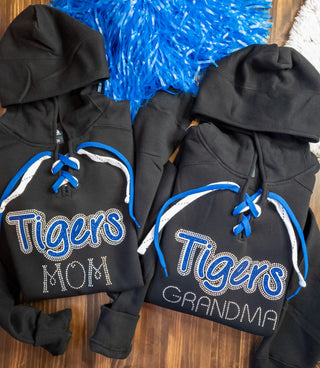 Tigers Mom Rhinestone Lace-Up Hoodie