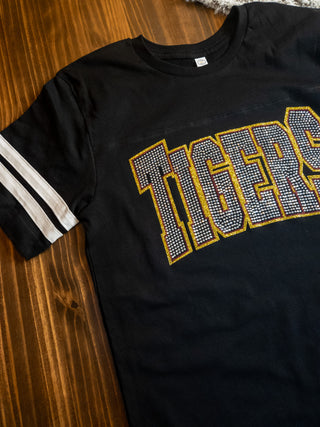 Tigers Rhinestone Black Jersey Tee