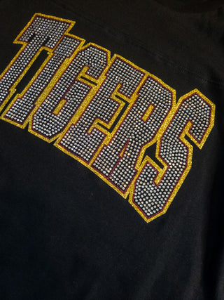 Tigers Rhinestone Black Jersey Tee
