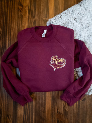 Tigers Rhinestone Maroon Sponge Fleece Crewneck Sweatshirt
