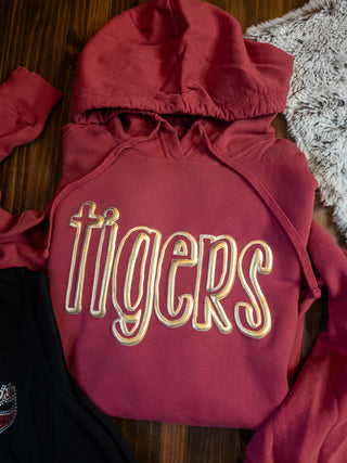 Tigers Metallic Puff Merlot Beach Wash Hooded Sweatshirt